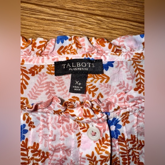 Talbots Pink and Brown Floral Pintuck Long Sleeve Blouse Sz Xp Plus Petite Sheer - Picture 3 of 10